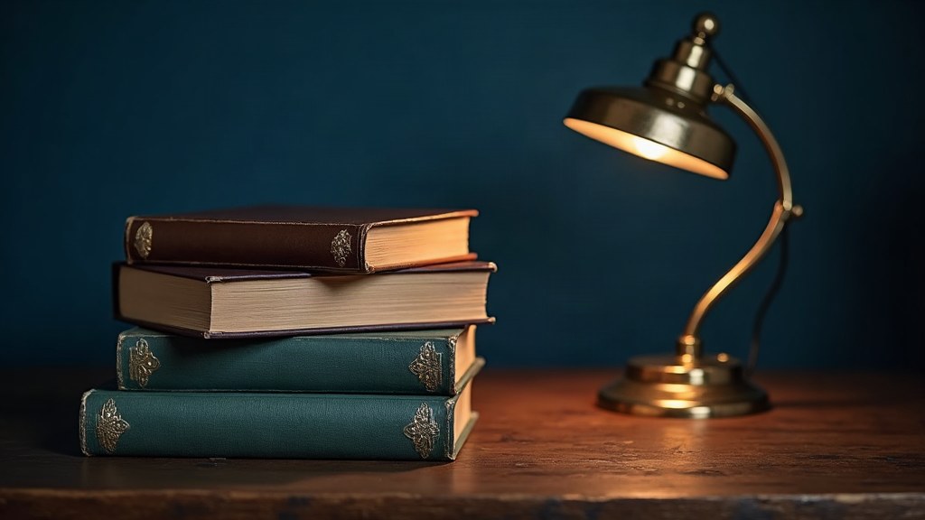 Illustration of a stack of books with a spiral of golden light rising
