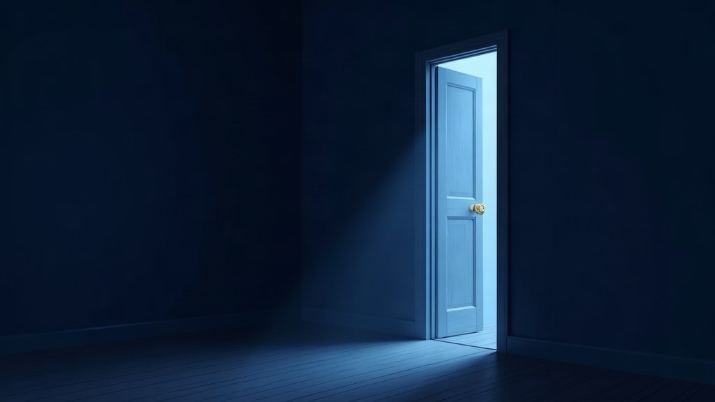 Illustration of golden light streaming through an open ornate door
