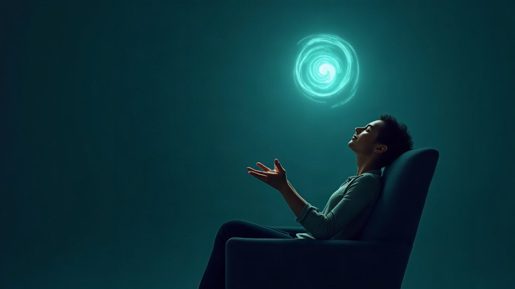 Self-hypnosis for weight loss — seated practice with a glowing teal spiral